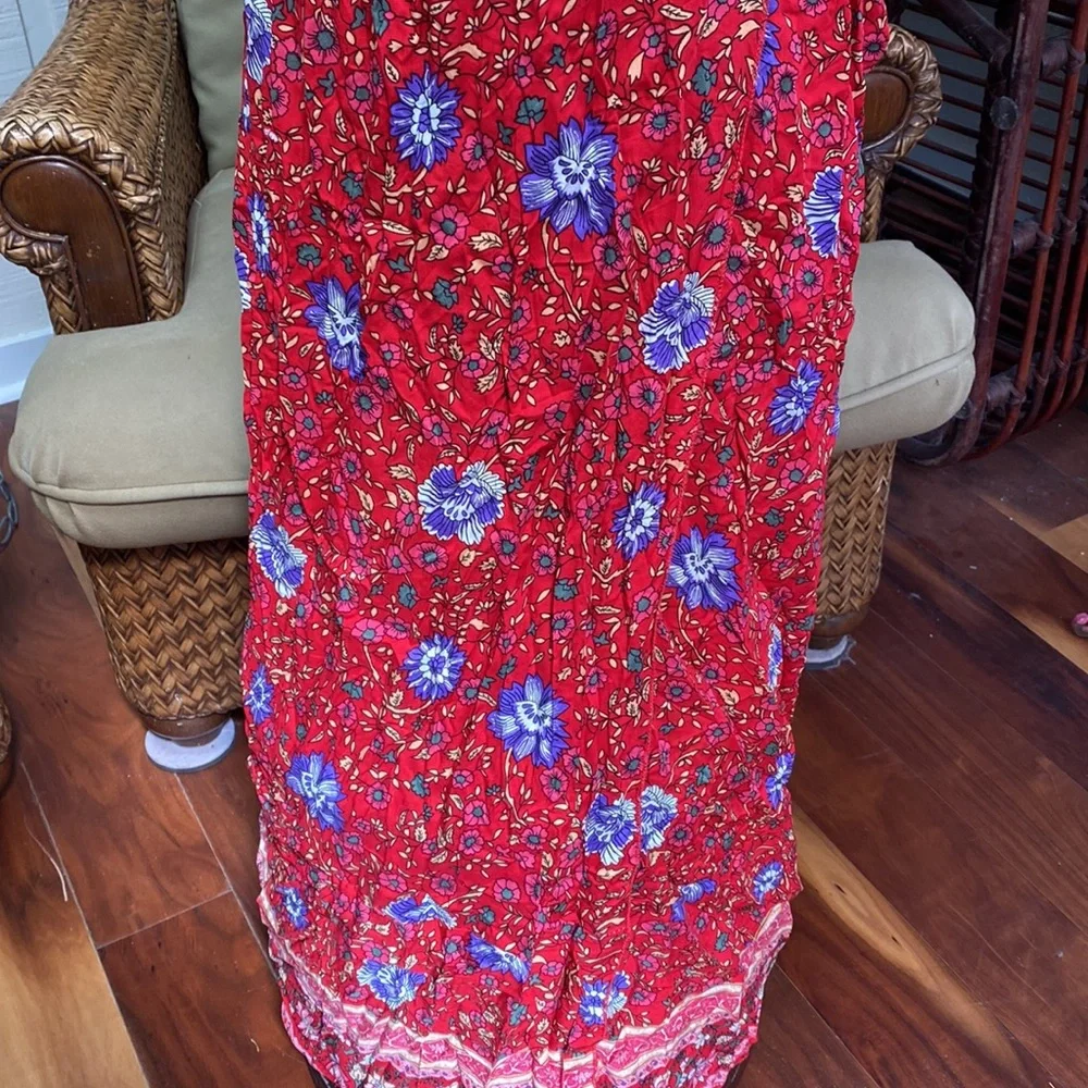 Beautiful front wrap red maxi dress purple flowers Size S